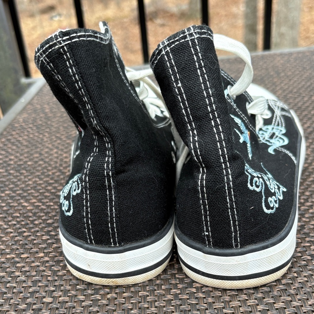 Black High-Top Sneakers with Bird Embroidery sz 10 - Picture 7 of 8